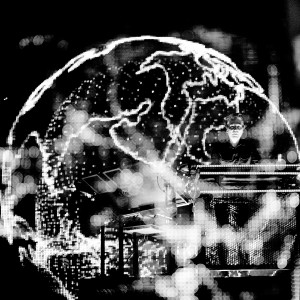 Jean-Michel Jarre performing and playing on a keyboard at his concert.